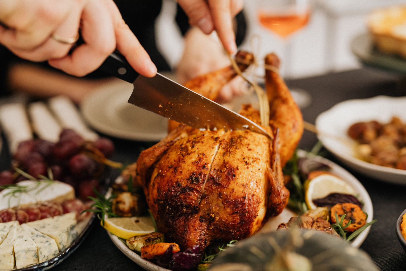 Roast chicken being carved
